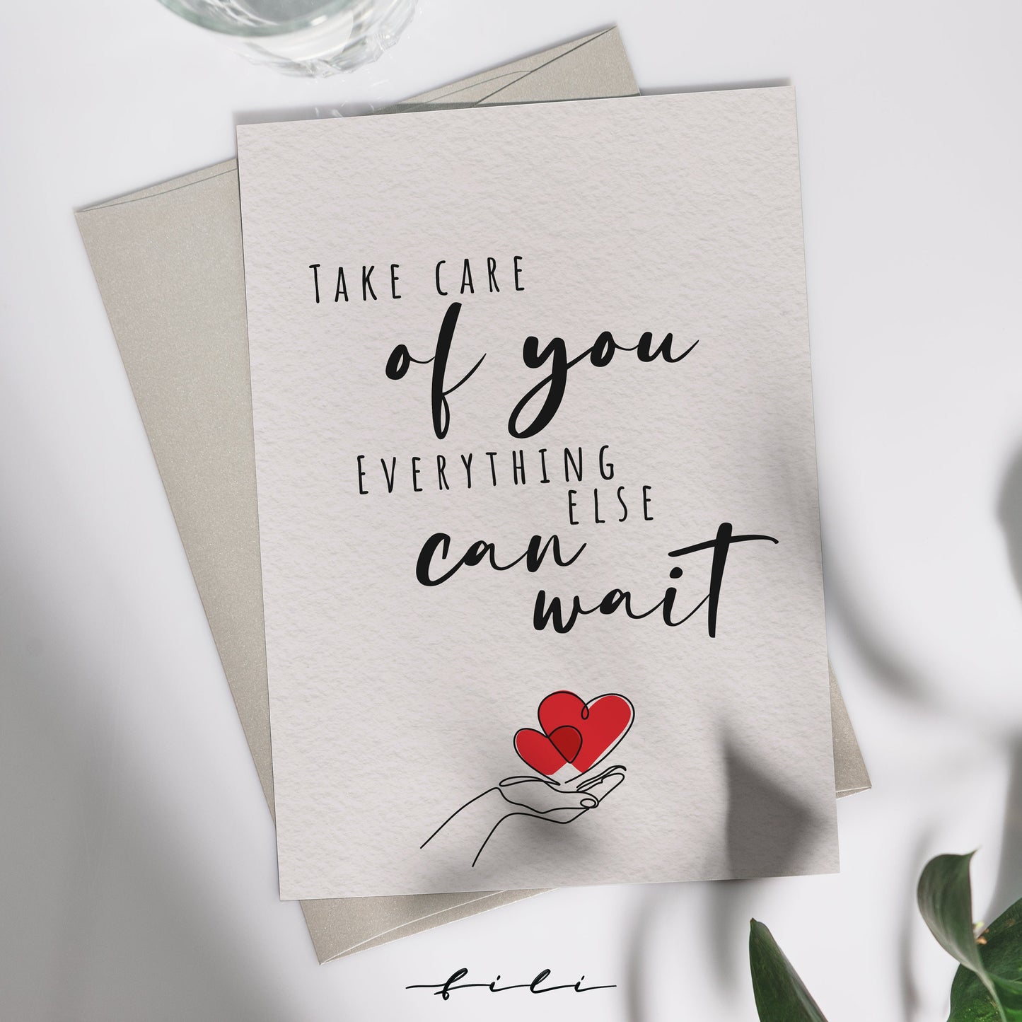 Genesungskarte "take care" | Klappkarte oder Postkarte