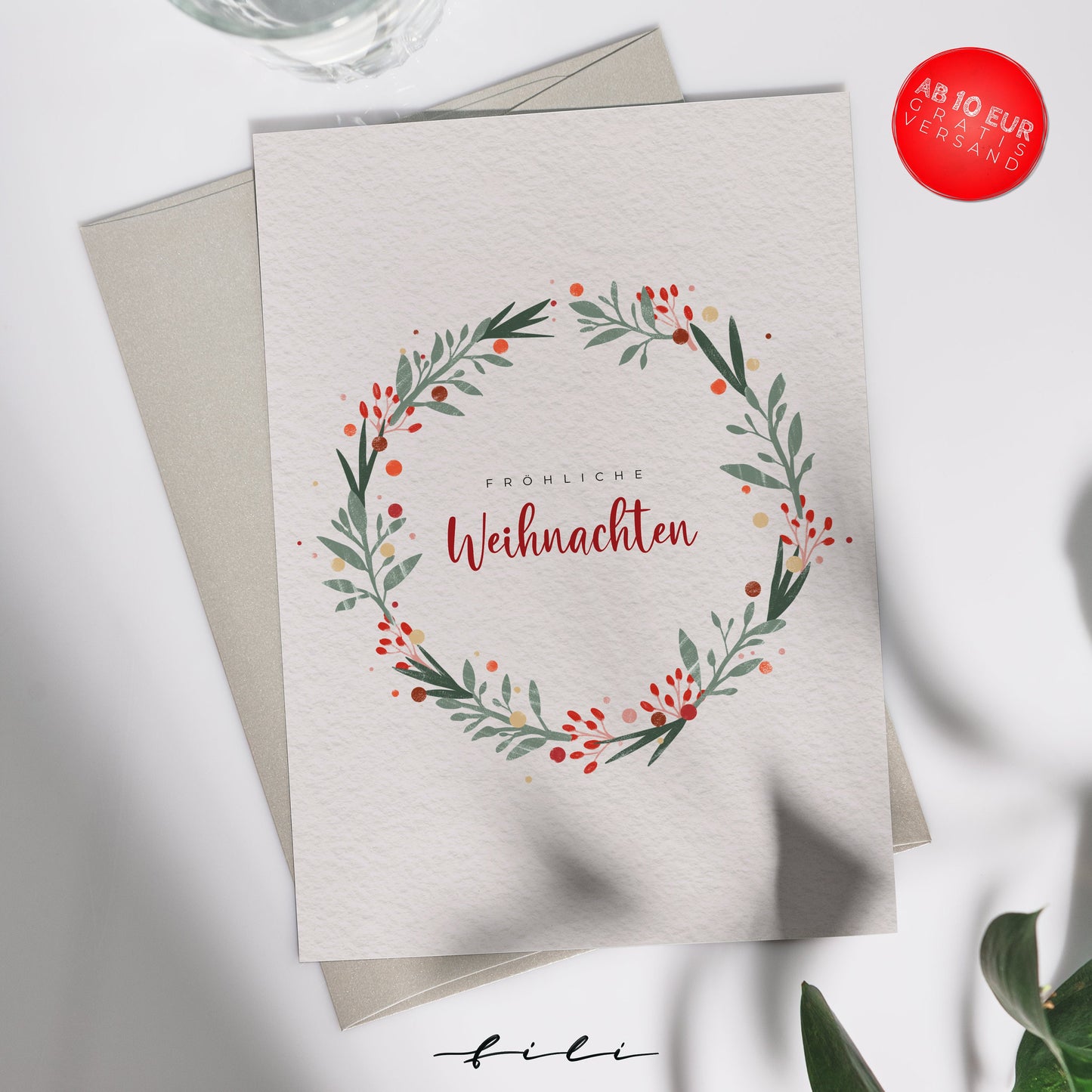 Weihnachtskarte Kranz | Klappkarte oder Postkarte
